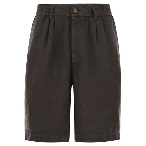 Brunello Cucinelli Men Bermuda Shorts In Light Délavé Linen Canvas